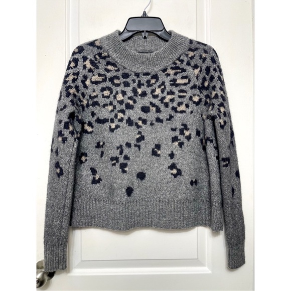 Rag Bone Isadora Leopard Print Mock Neck Sweater XS in Grey Wool Alpaca Blend - Picture 3 of 10